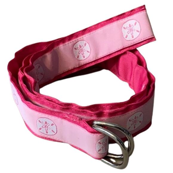 Preppy Eliza B D-Ring Ribbon Belt in Light & Dark Pink with Sand Dollars Size M - Picture 1 of 7
